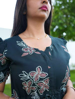 Rayon Floral Tie Waist Puff Sleeve with Pocket - Mangai Nighties