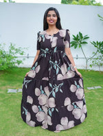 Rayon Floral Flared Frock with Tie Knot | Mangai Nighties