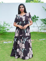 Rayon Floral Flared Frock with Tie Knot | Mangai Nighties