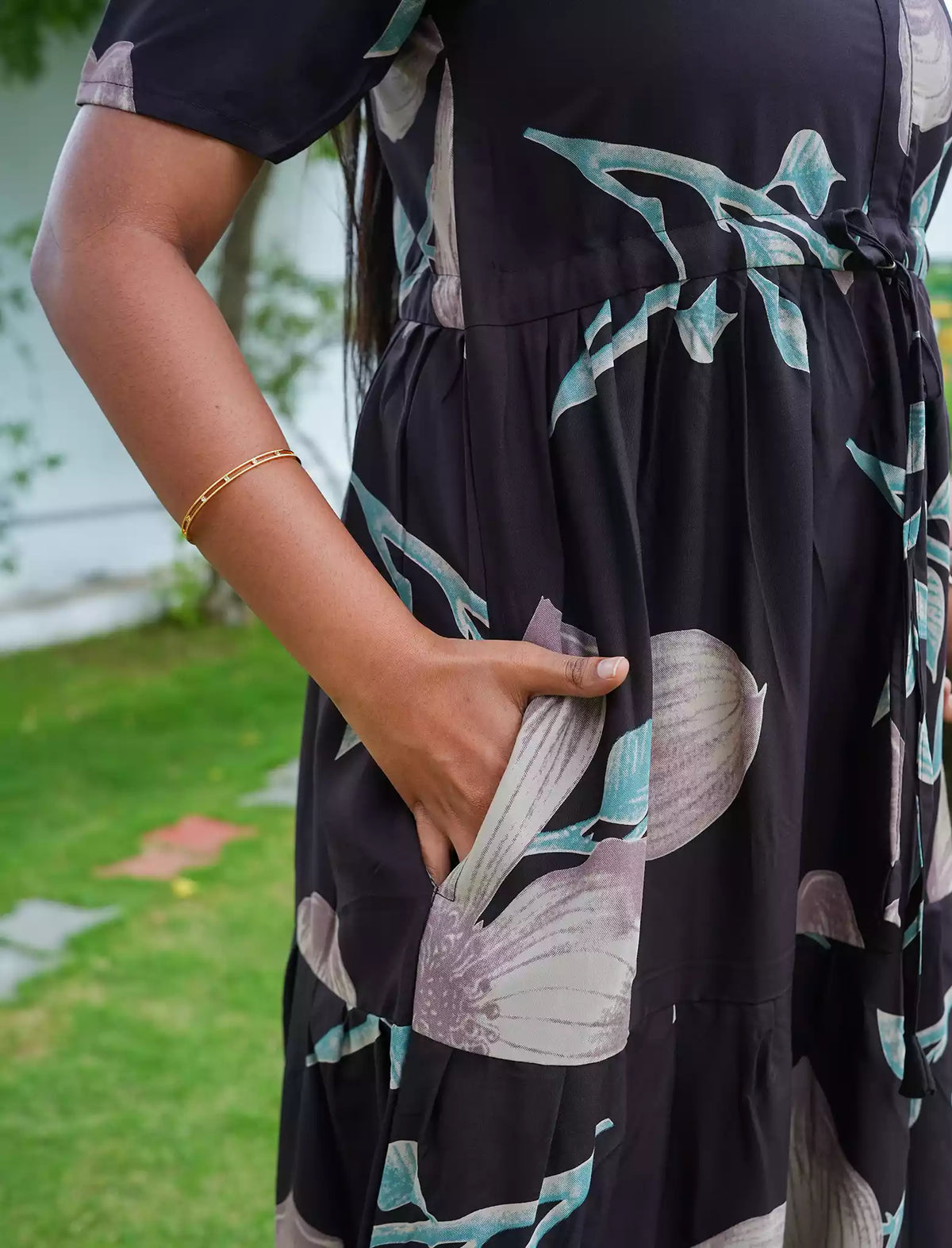 Rayon Floral Flared Frock with Tie Knot | Mangai Nighties