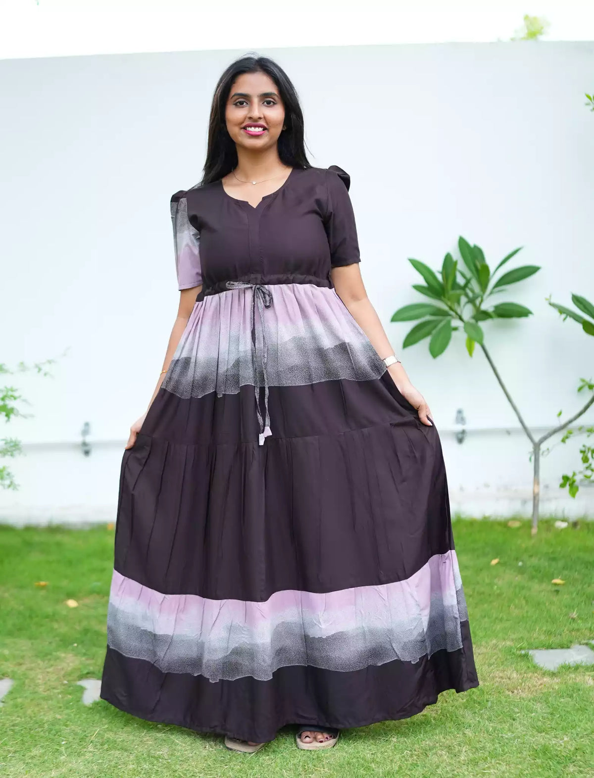 Rayon Ombre Printed Puff Sleeve Frock Styles - Mangai Nighties