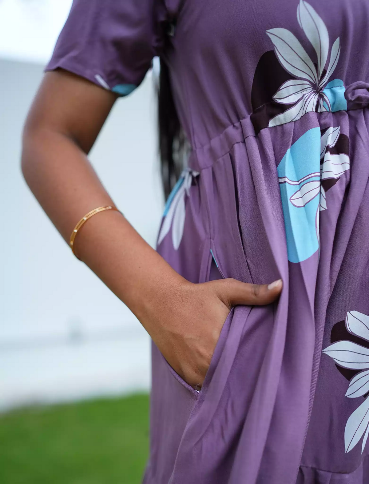 Rayon Floral Print Front Tie Flared Frock with Pocket | Mangai Nighties
