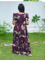 Rayon Floral Print Flared Frock with Puff Sleeve| Mangai Nighties