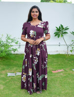 Rayon Floral Print Flared Frock with Puff Sleeve| Mangai Nighties