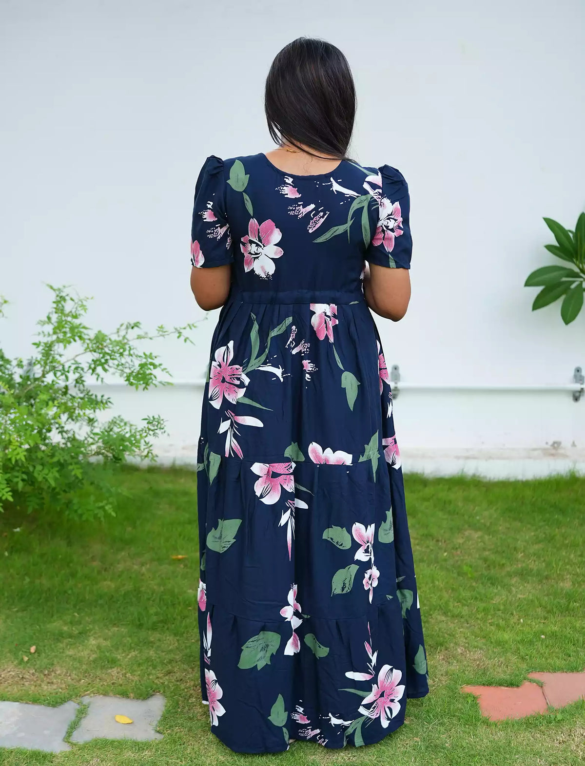 Rayon Floral Print Flared Frock with Puff Sleeve| Mangai Nighties