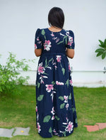 Rayon Floral Print Flared Frock with Puff Sleeve| Mangai Nighties