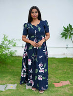 Rayon Floral Print Flared Frock with Puff Sleeve| Mangai Nighties