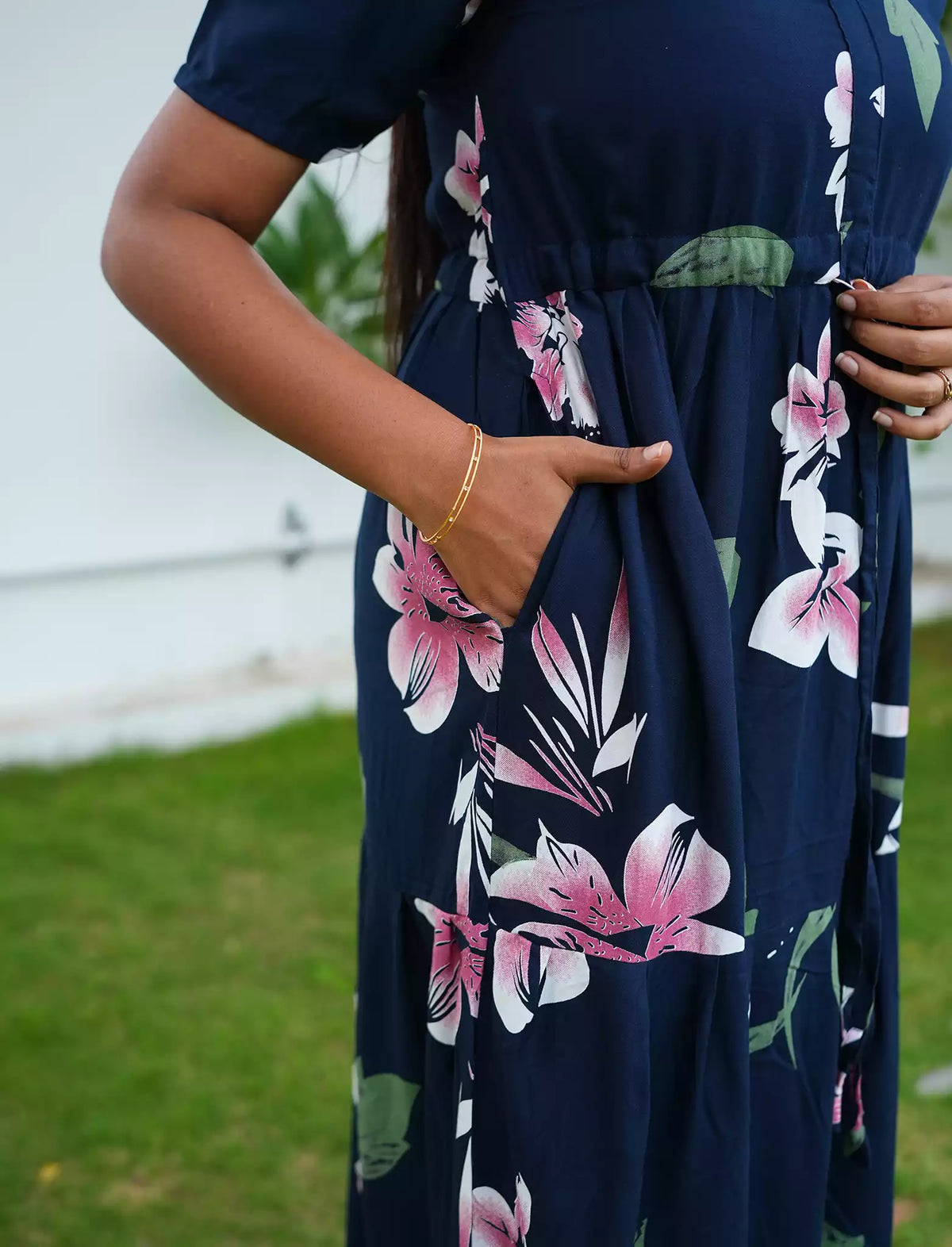 Rayon Floral Print Flared Frock with Puff Sleeve| Mangai Nighties