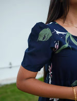 Rayon Floral Print Flared Frock with Puff Sleeve| Mangai Nighties