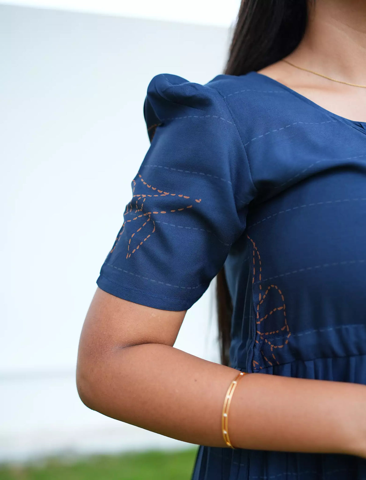 Rayon Floral Printed Tie Waist Puff Sleeve Frock - Mangai Nighties