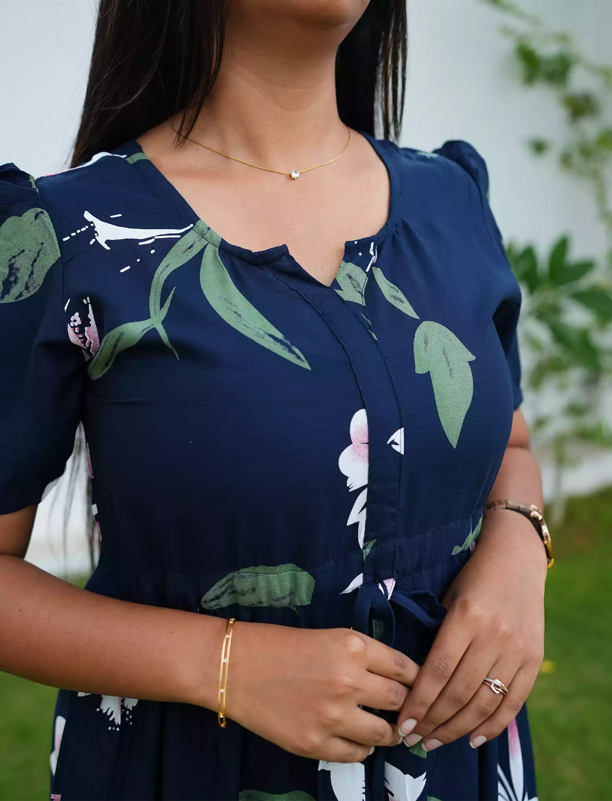 Rayon Floral Print Flared Frock with Puff Sleeve| Mangai Nighties