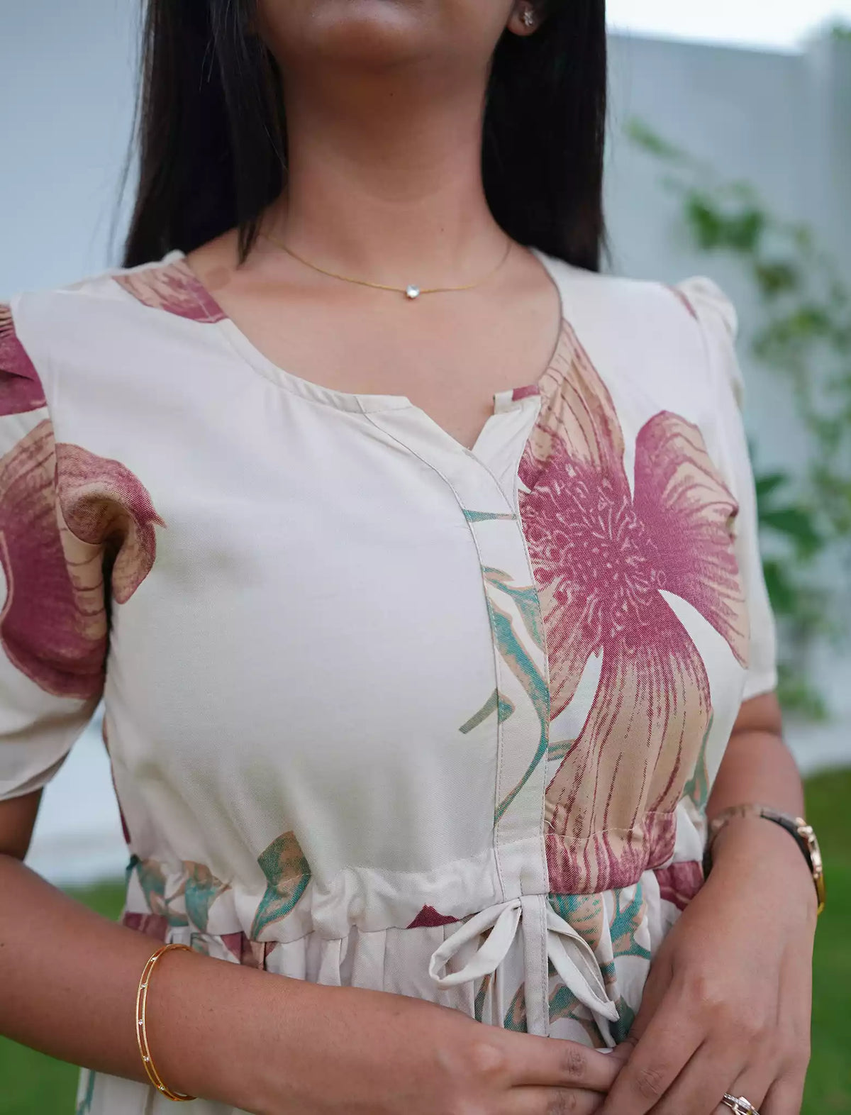 Rayon Floral Flared Frock with Tie Knot | Mangai Nighties