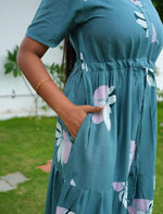 Rayon Floral Print Front Tie Flared Frock with Pocket | Mangai Nighties
