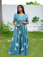 Rayon Floral Print Front Tie Flared Frock with Pocket | Mangai Nighties