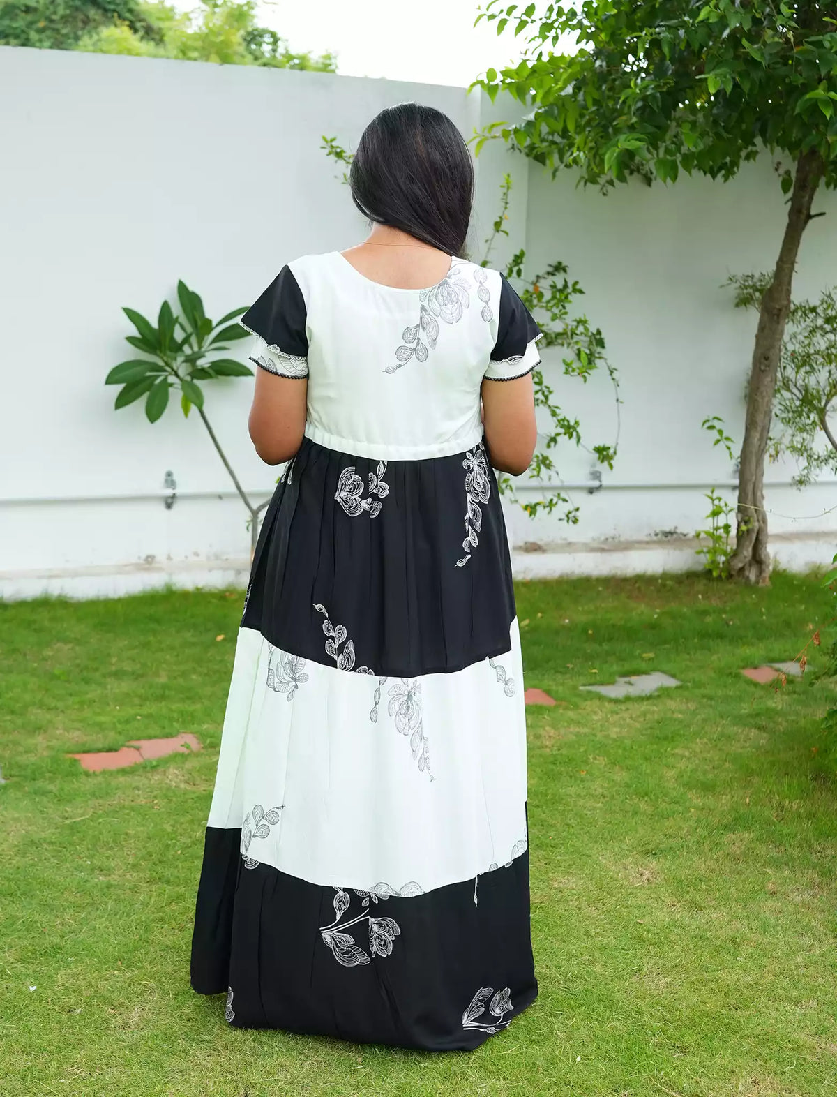 Rayon Floral Print Layer Sleeve Flared Frock - Mangai Nighties