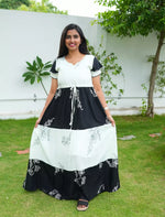 Rayon Floral Print Layer Sleeve Flared Frock - Mangai Nighties
