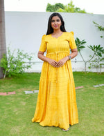 Rayon Floral Printed Tie Waist Puff Sleeve Frock - Mangai Nighties