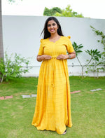 Rayon Floral Printed Tie Waist Puff Sleeve Frock - Mangai Nighties