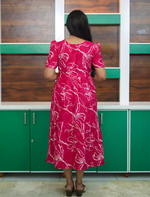 Pink Floral Print Rayon Daily Wear Gathering Maxi Frock - Mangai Nighties