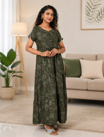 Alpine Floral Print Petal Sleeve Full Frock - Mangai Nighties