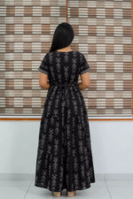 Black Jaipur Cotton Feeding Frock with Back Tie Rope - Mangai Nighties 