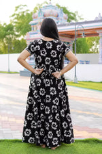 Black Jaipur Cotton Feeding Frock with Back Tie Rope Back View - Mangai Nighties 