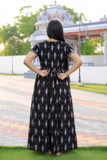 Black Jaipur Cotton Front Zipper Frock with Back Tie Rope - Mangai Nighties 