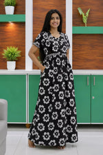 Black Jaipur Cotton Feeding Frock with Puff Sleeves Front View - Mangai Nighties 