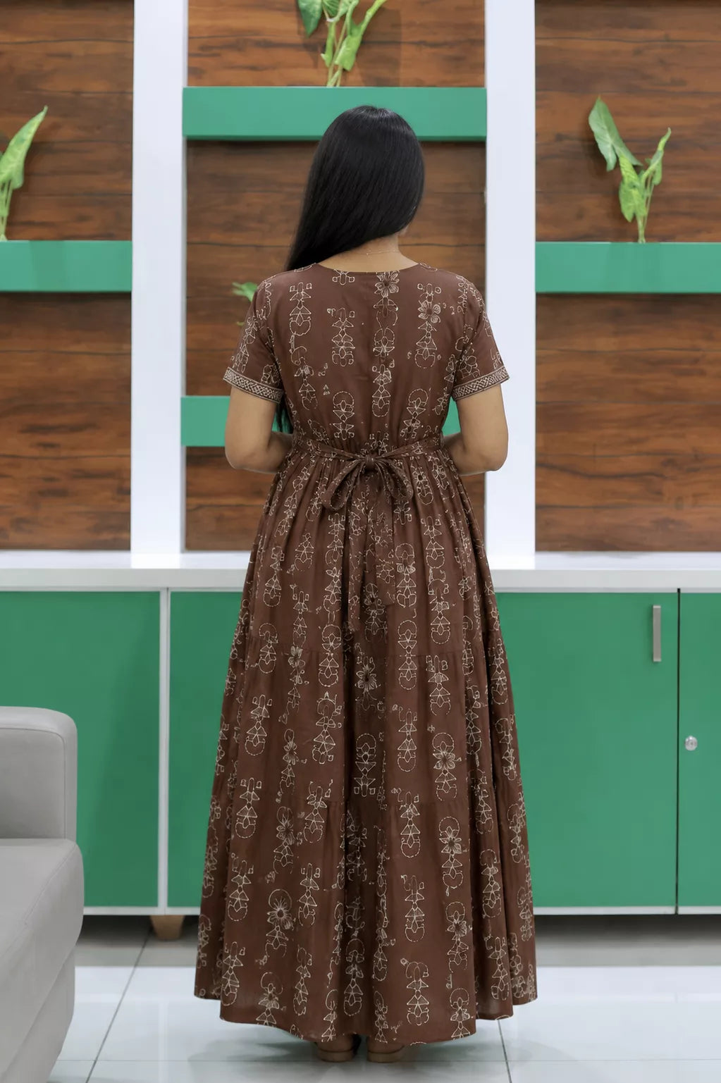 Flared Design Cotton Fancy Frock with Back Tie View - Mangai Nighties 