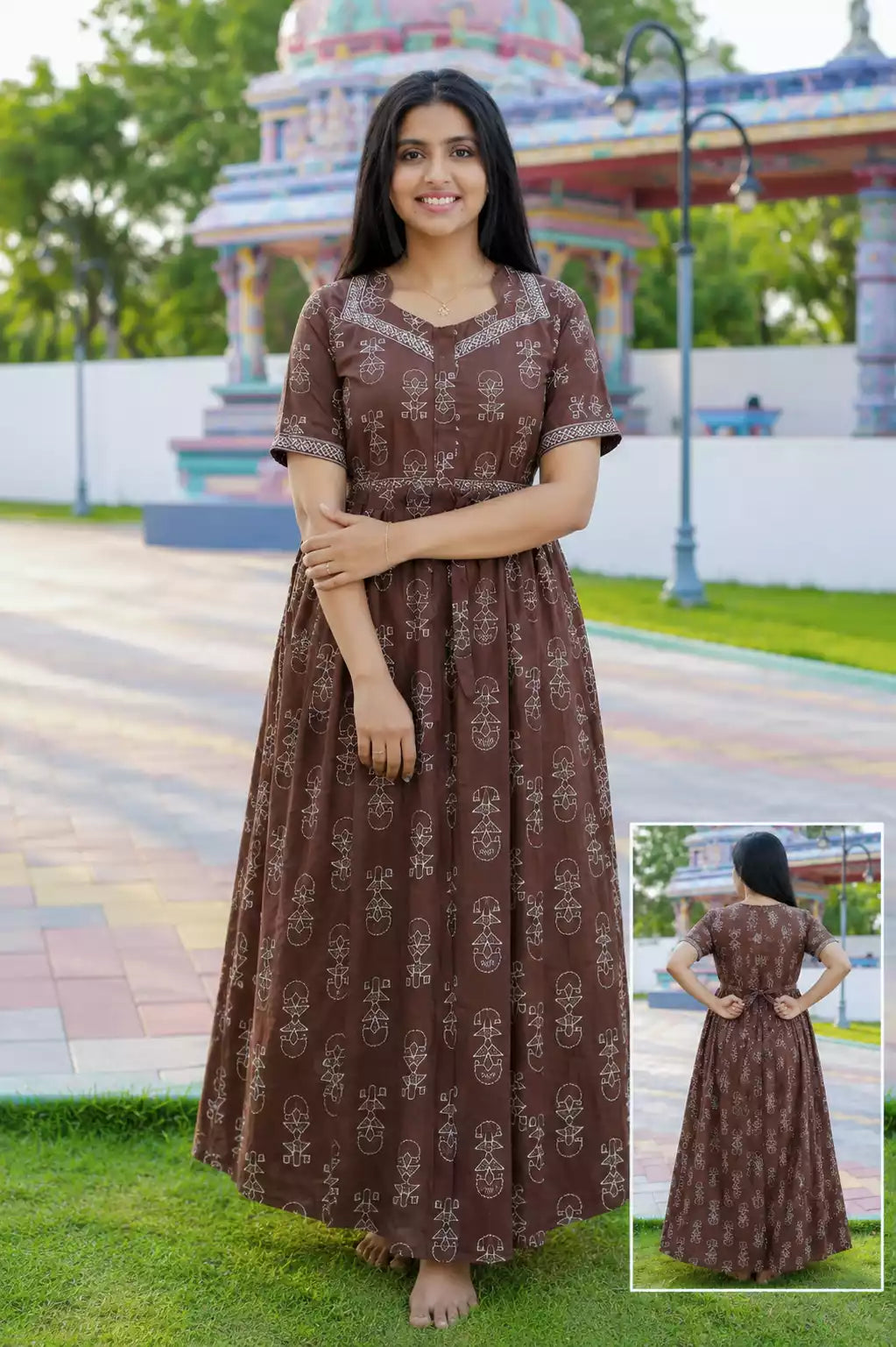 Front Zipper Feeding Frock with Back tie Rope - Mangai Nighties 