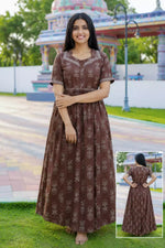 Front Zipper Feeding Frock with Back tie Rope - Mangai Nighties 
