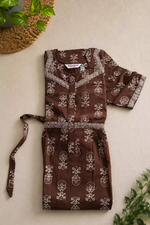 Coffee Brown Jaipur Cotton Feeding Frock Product View by Mangai Nighties