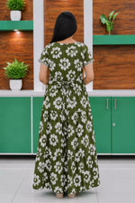 Green Jaipur Cotton Feeding Frock with Back Tie Rope Back View - Mangai Nighties 