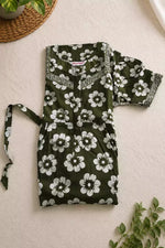 Green Jaipur Cotton Feeding Dress with Puff Sleeve Style - Mangai Nighties 