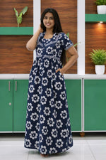 Navy Blue Feeding Frock with Back Tie Rope and Puff Sleeve - Mangai Nighties 