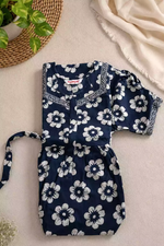 Navy Blue Jaipur Cotton Feeding Dress with Back Tie Product View - Mangai Nighties 