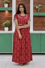 Premium Red Jaipur Cotton Feeding Frock with Back Tie - Mangai Nighties 