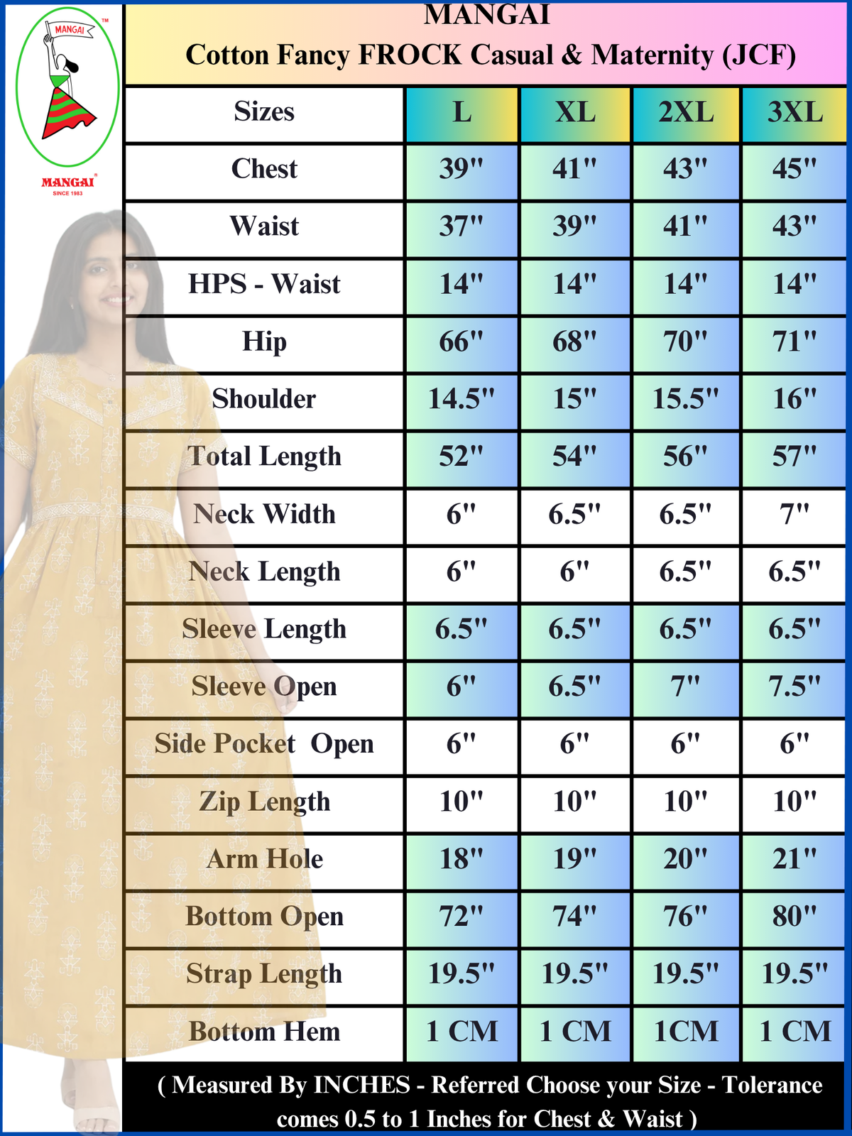 Mangai Fancy Jaipur Cotton Frock with Back Tie Front Zipper - Mangai Nighties 