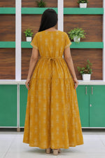 Yellow Jaipur Cotton Feeding Frock with Back Tie Rope Belt - Mangai Nighties 
