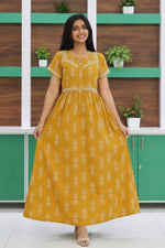 Yellow Jaipur Cotton Feeding Frock with Back Tie and Zipper - Mangai Nighties