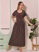 Tiny Floral Print Alpine Pleated Kurti Style Nighty - Mangai Nighties