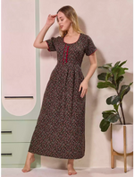 Tiny Floral Print Alpine Pleated Kurti Style Nighty - Mangai Nighties