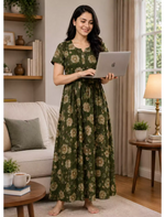 Floral Print Alpine Pleated Kurti Nighty with Pocket - Mangai Nighties
