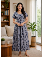 Alpine Floral Print Kurti Style Nighty With Pocket - Mangai Nighties