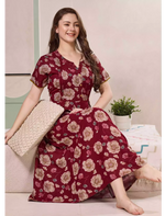 Floral Print Alpine Pleated Kurti Nighty with Pocket - Mangai Nighties