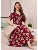 Floral Print Alpine Pleated Kurti Nighty with Pocket - Mangai Nighties