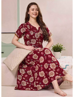 Floral Print Alpine Pleated Kurti Nighty with Pocket - Mangai Nighties