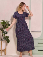 Tiny Floral Print Alpine Pleated Kurti Style Nighty - Mangai Nighties