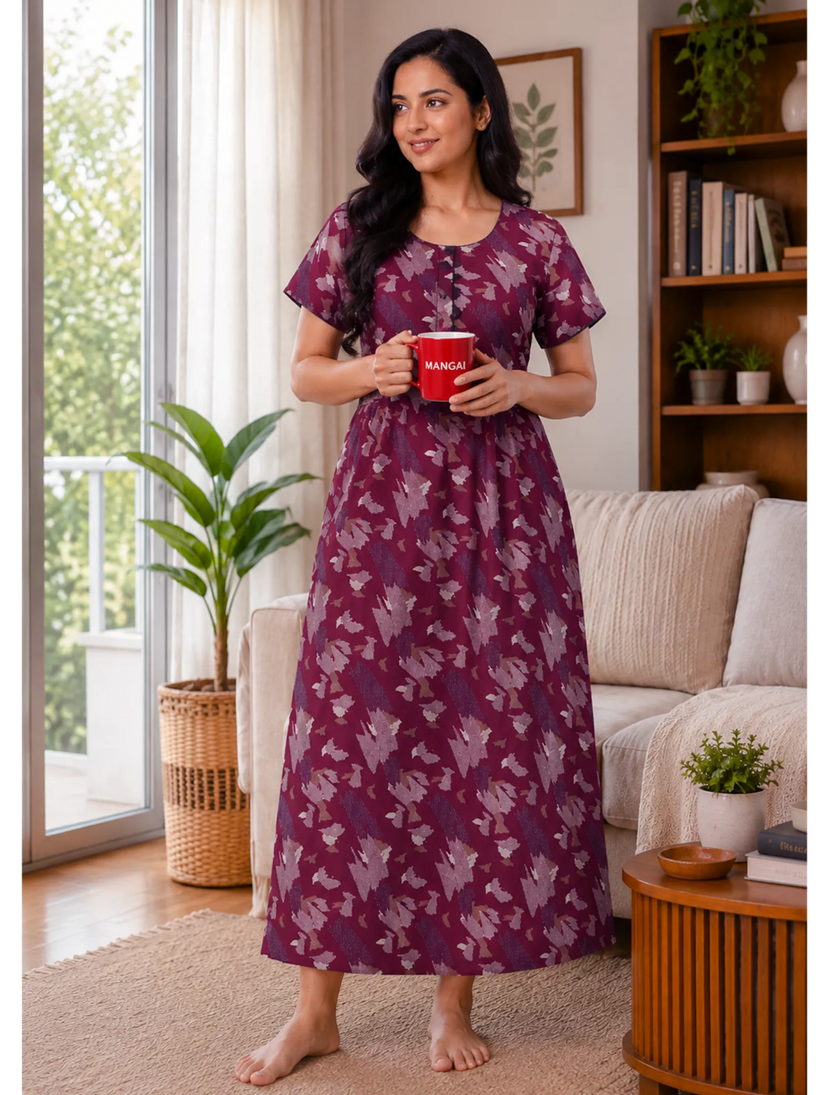 Alpine Abstract Print Kurti Style Nighty for Women | Mangai Nighties