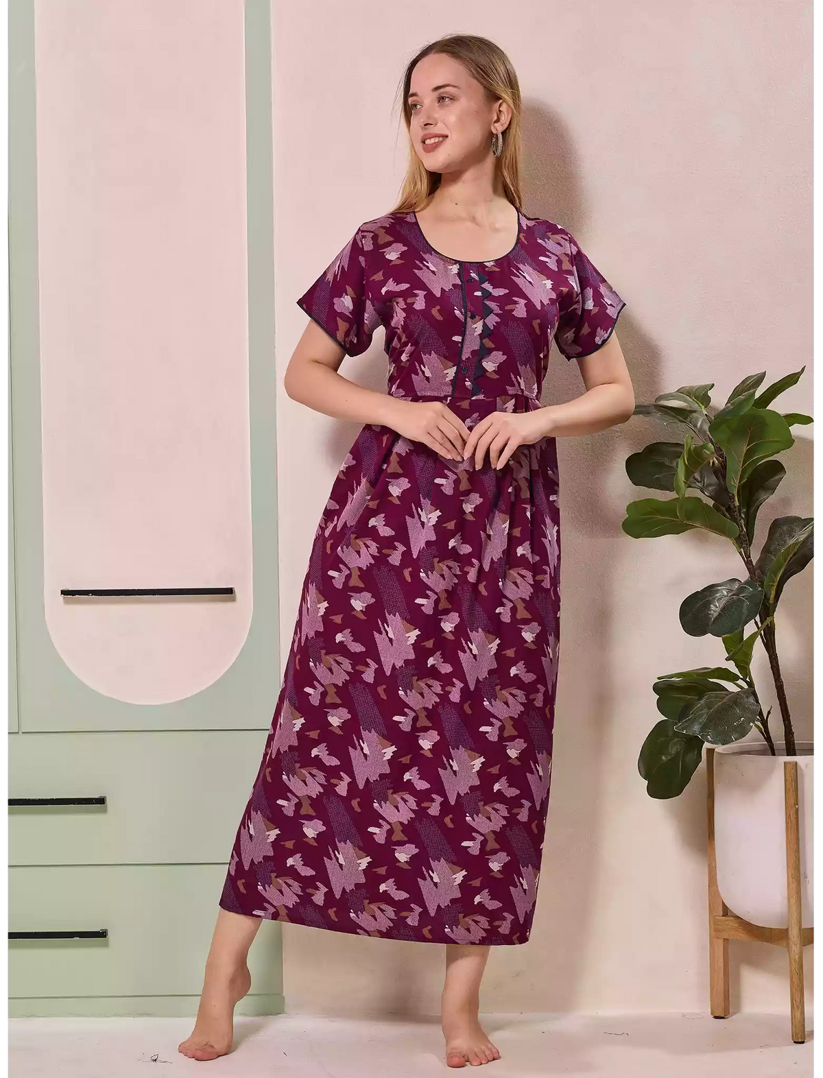 Alpine Abstract Print Kurti Style Nighty for Women | Mangai Nighties